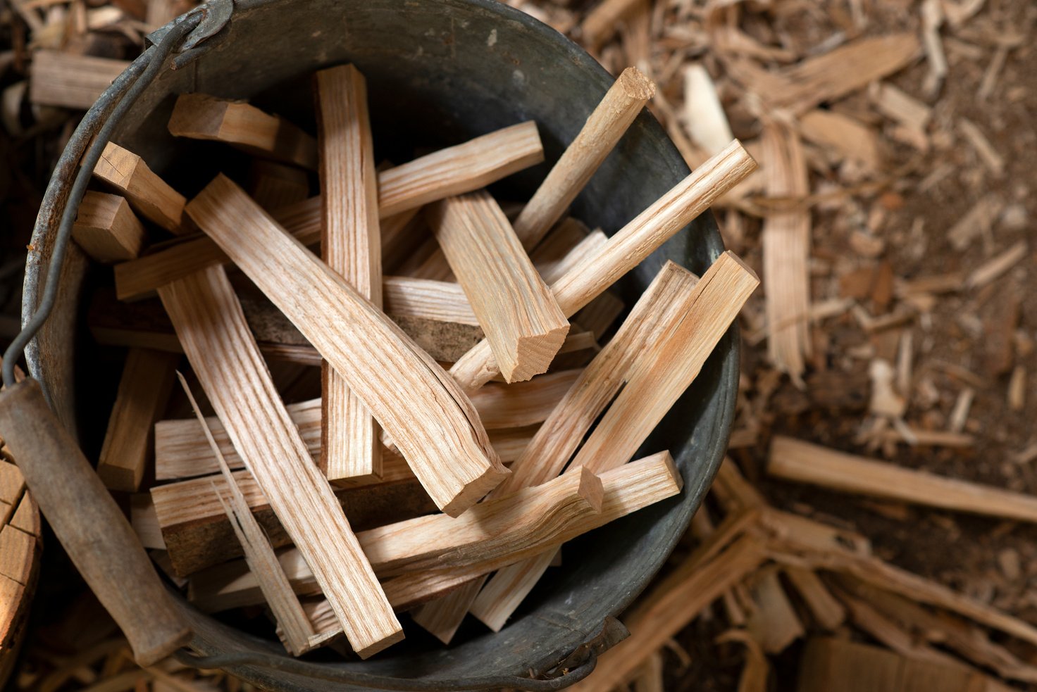 Bucket of wood kindling